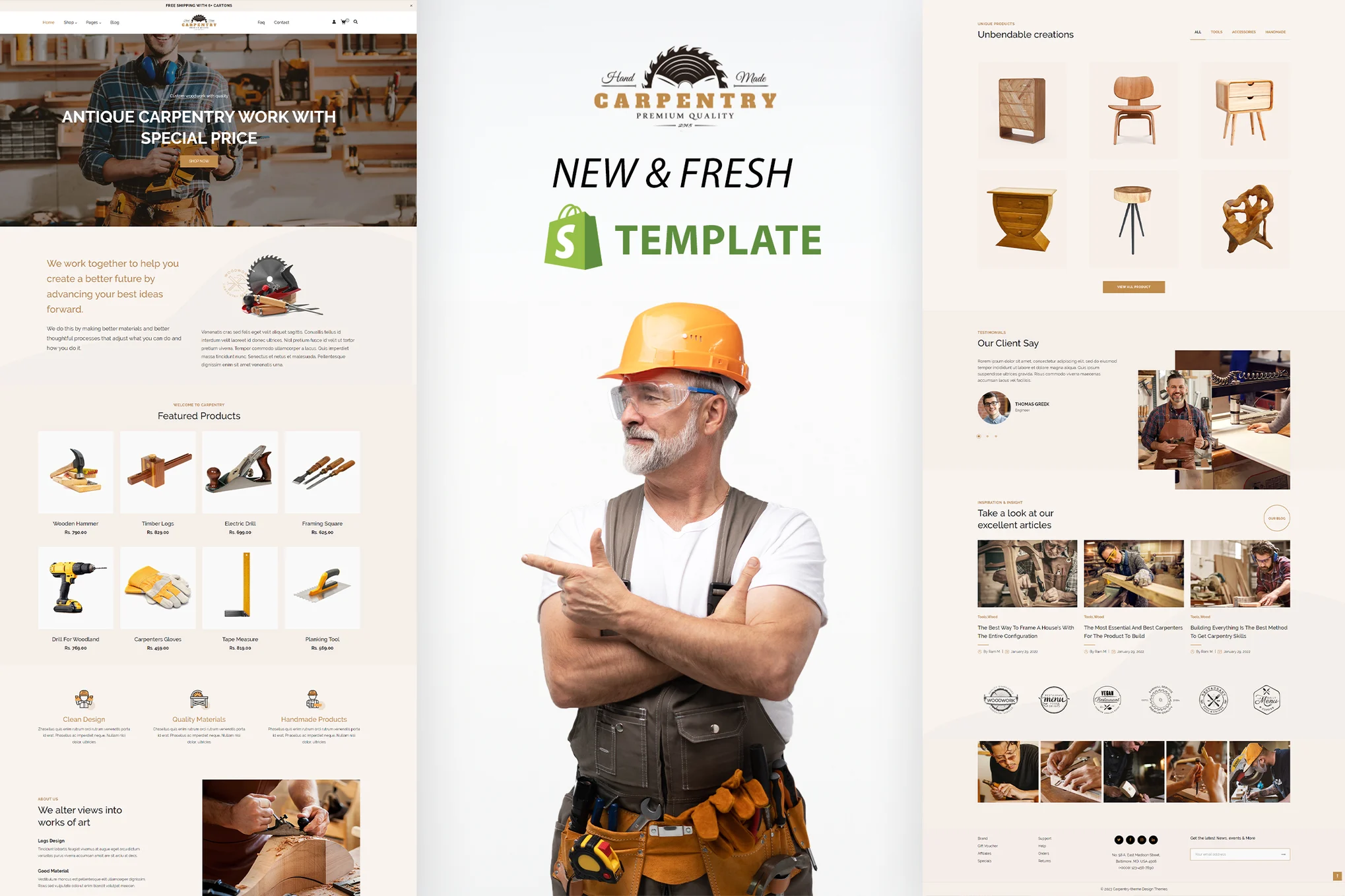 Carpentry Wooden Crafts Shopify Theme